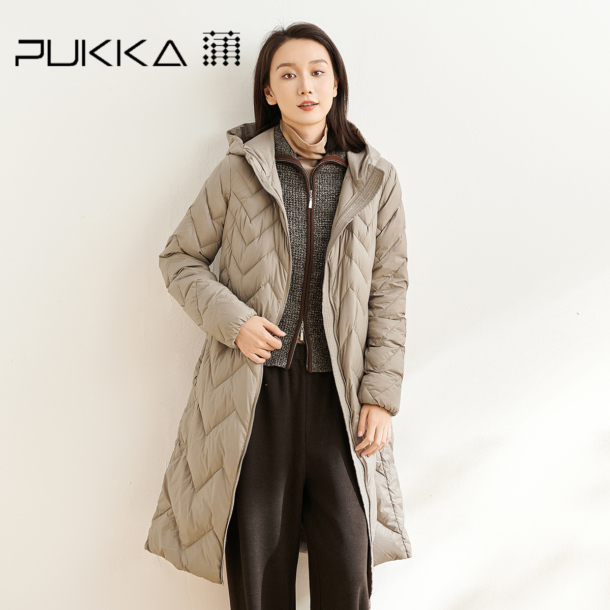 蒲PUKKA 轻暖轻薄连帽羽绒服女秋冬新款宽松休闲中长款外套