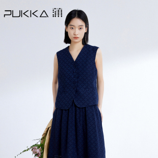 亚麻印花V领显瘦无袖 春夏新品 马甲背心 文艺女装 蒲PUKKA
