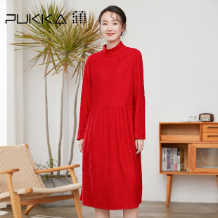 商场同款 新款 小高领羊毛A字裙连衣裙女原创设计感冬季 蒲PUKKA