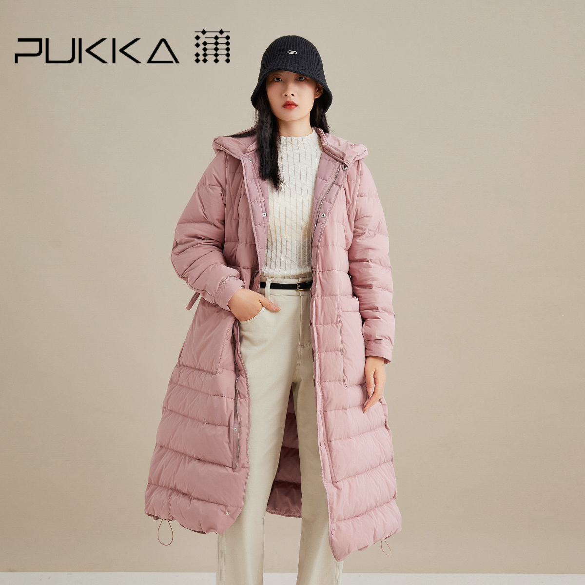 蒲PUKKA长款宽松连帽羽绒服