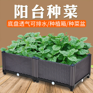 家庭阳台种菜盆大号塑料花盆一米菜园 易栽乐2.5S咖啡色种植箱欧式