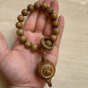 天然阿根廷绿檀木手串搭配把把壶吊坠手捻佛珠把玩茶壶文玩男女
