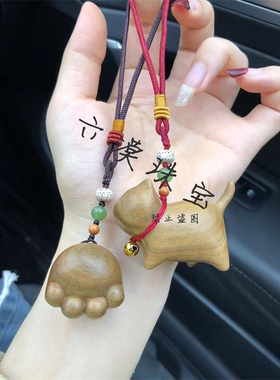 绿檀小猫摆件可爱动物创意迷你木质猫咪文玩手把件生日挂件礼品