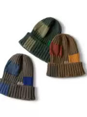 22Aw Kapital Hirata Kazuhiro Japanese-Style Two-Tone Unisex Cotton and Linen Patchwork Knitted Beanie Hat