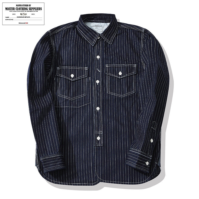 日系indigo靛蓝WESTERN SHIRTS条纹余文乐休闲牛仔工装衬衫外套潮