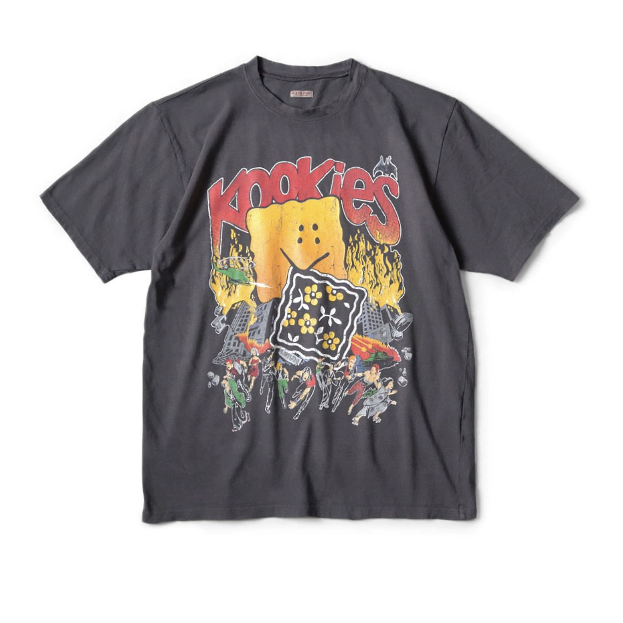 24SS KAPITAL 平田和宏 日系蜡染水洗做旧龟裂趣味印花圆领宽松T
