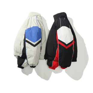 日系运动风街头撞色机车小众加厚棉服拼接嘻哈街头个性解构男夹克