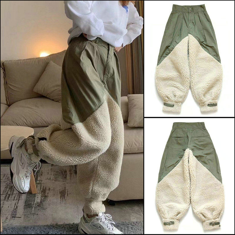 kapital休闲羊羔绒工装长裤