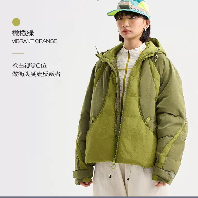 日系户外冬季潮牌连帽男女款拼色羽绒服宽松时尚休闲保暖上衣外套