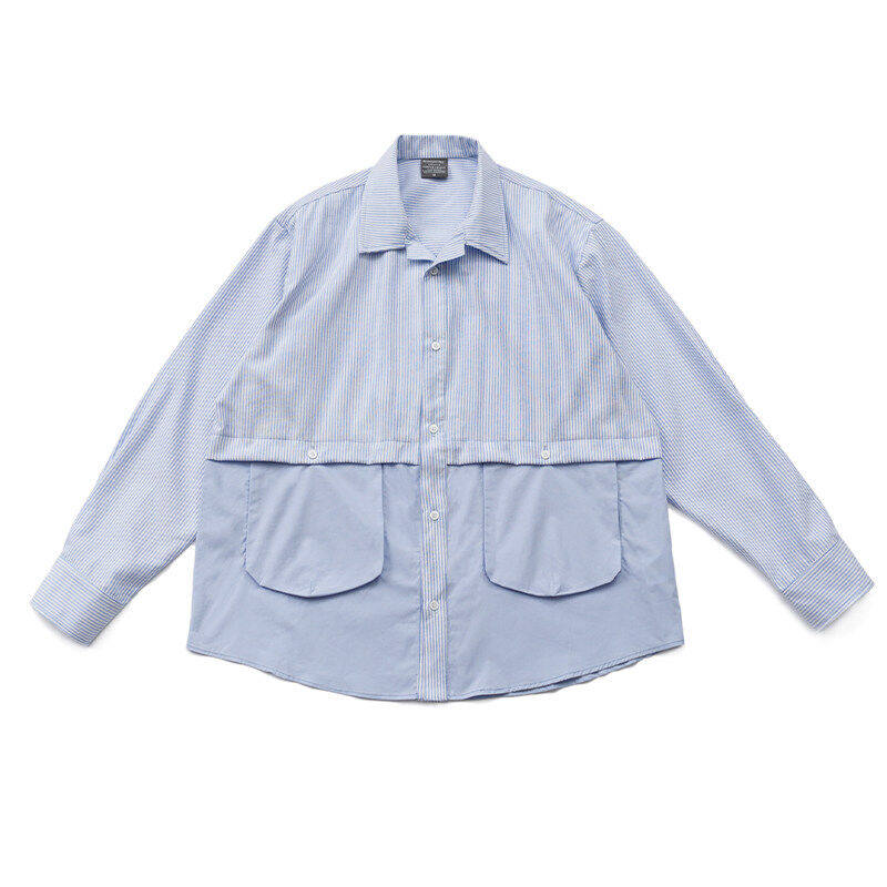 日系大口袋假两件拼接条纹翻领长袖衬衫宽松休闲青年男女衬衣外套,男装,衬衫,淘宝优惠券,粉丝福利购,淘宝优惠卷