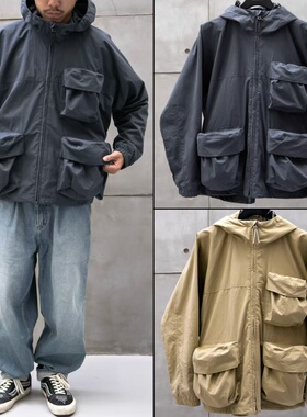 日系复古立体口袋连帽工装夹克外套男2025年新款潮牌宽松休闲上衣