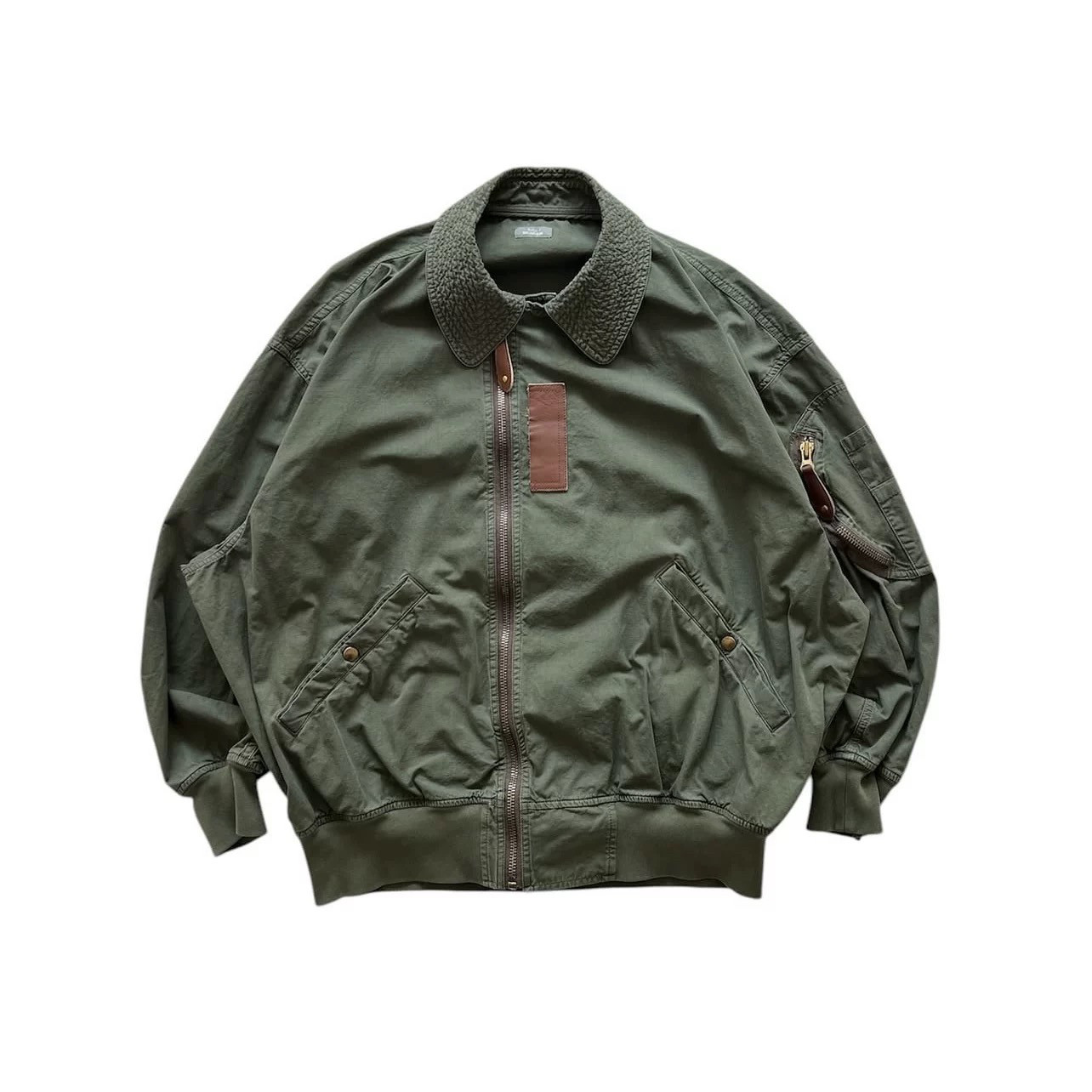 25SS KOLOR阿部润一日系工装棉军绿翻领宽松飞行服MA-1夹克外套