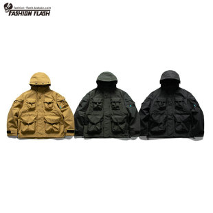 日系潮牌户外连帽工装冲锋衣男山系宽松机能夹克防风立体口袋外套