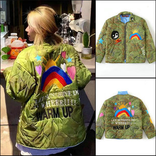 重磅时尚潮牌Cpfm联名菲董迷彩刺绣情侣棉服宽松外套夹克男女同款