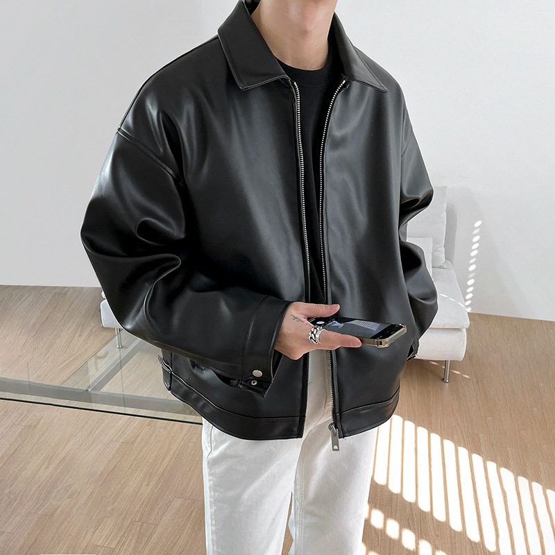 日系简约皮衣外套男女款2026新款潮流韩版pu皮休闲翻领棒球服夹克