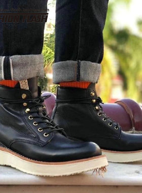 鼻祖日潮vsvm virgil boots kangol leather工装靴手缝固特异vv靴