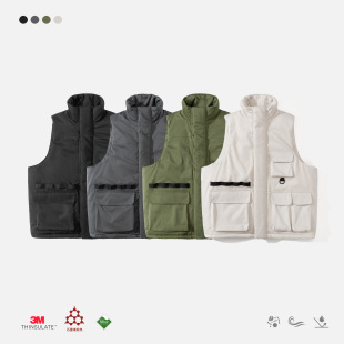 户外山系机能风多袋立领棉马甲冬季加厚保暖Teflon三防无袖棉服男
