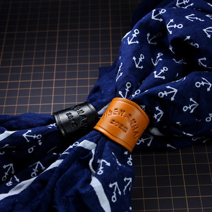 真皮方巾扣美式复古丝巾扣阿美咔叽头层牛皮领巾扣配件可定LOGO