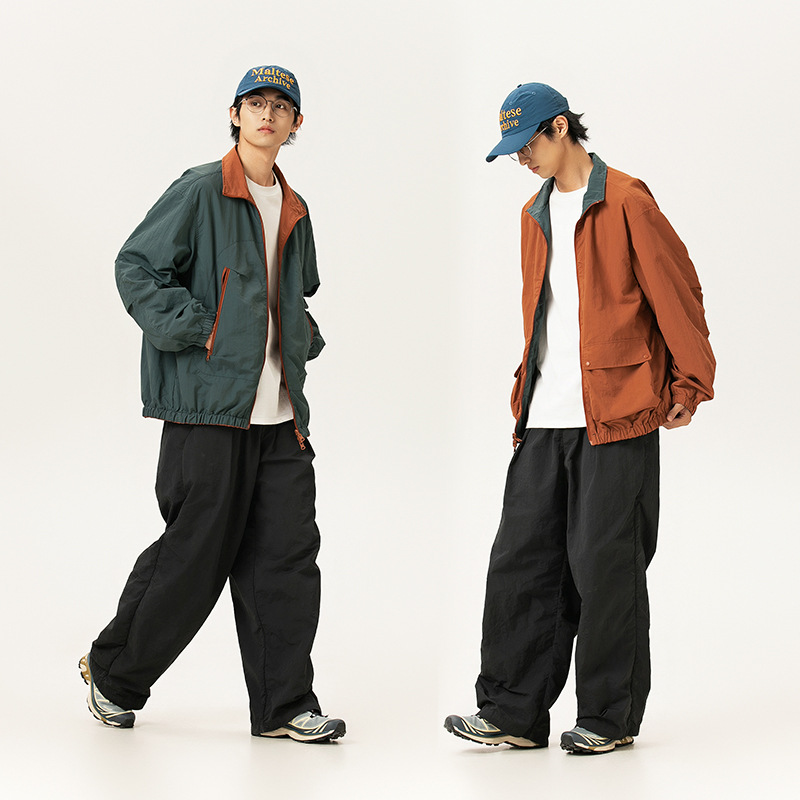 日系工装百搭两面穿外套男女春秋新款休闲设计感两穿拼接夹克上衣