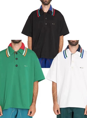 24SS KOLOR 阿部润一 日系三色拼接刺绣双层领珠地棉POLO短袖衬衫