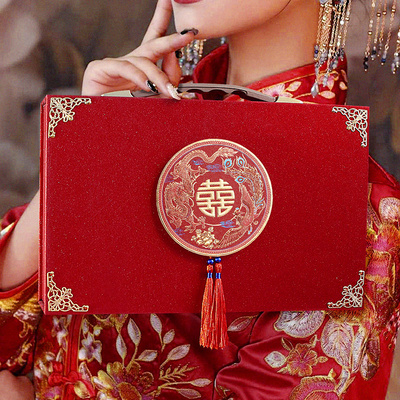 结婚定亲礼金箱订婚彩礼钱盒子礼金盒彩礼箱子聘礼提亲礼盒万元箱