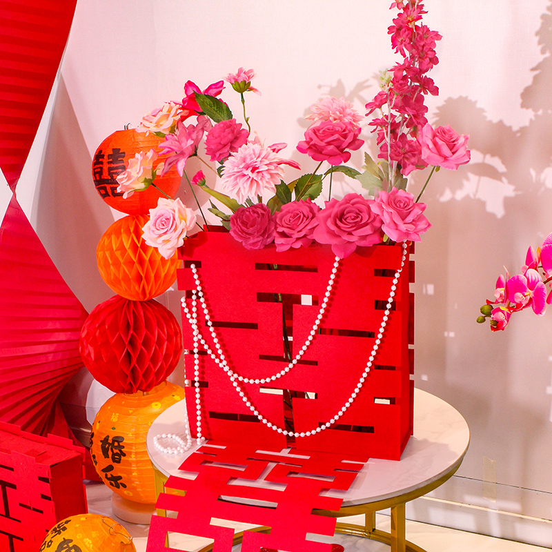 婚房布置茶几装扮订婚桌面摆饰客厅结婚用品婚礼装饰花地排花摆件