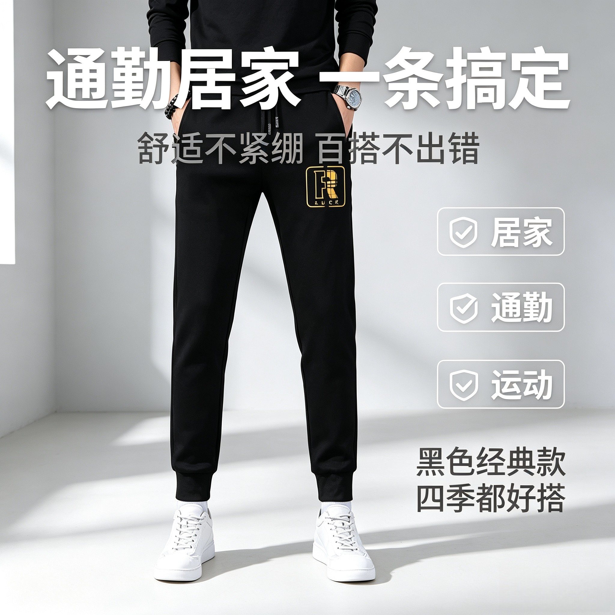 轻奢质感男士休闲束脚卫裤百搭加绒加厚商务通勤弹力工装运动男裤
