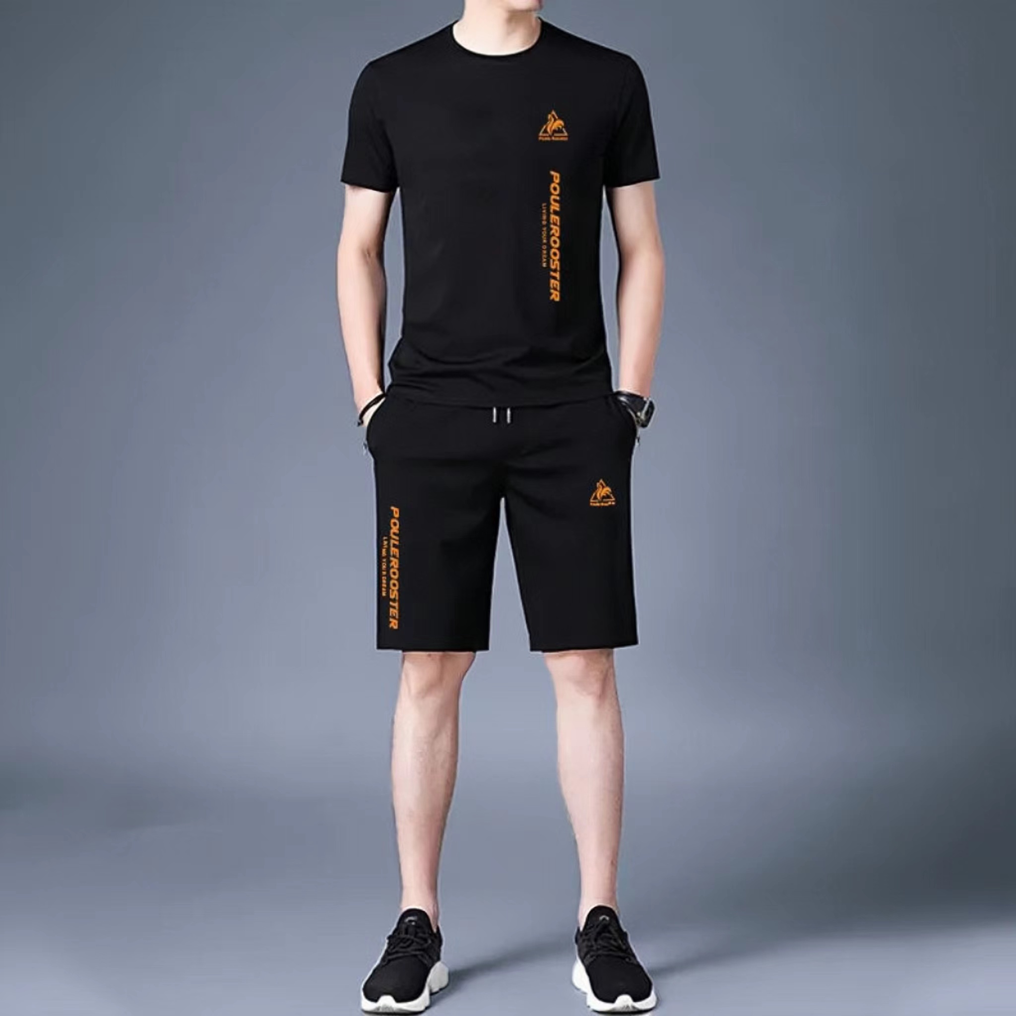 夏季新款运动休闲套装男薄款冰丝速干短袖短裤高档时尚男装两件套