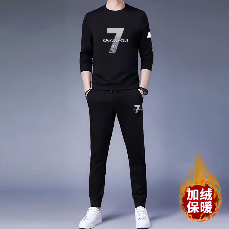 秋冬季男士休闲套装时尚潮流美式棉质加绒加厚运动服工装一整套男