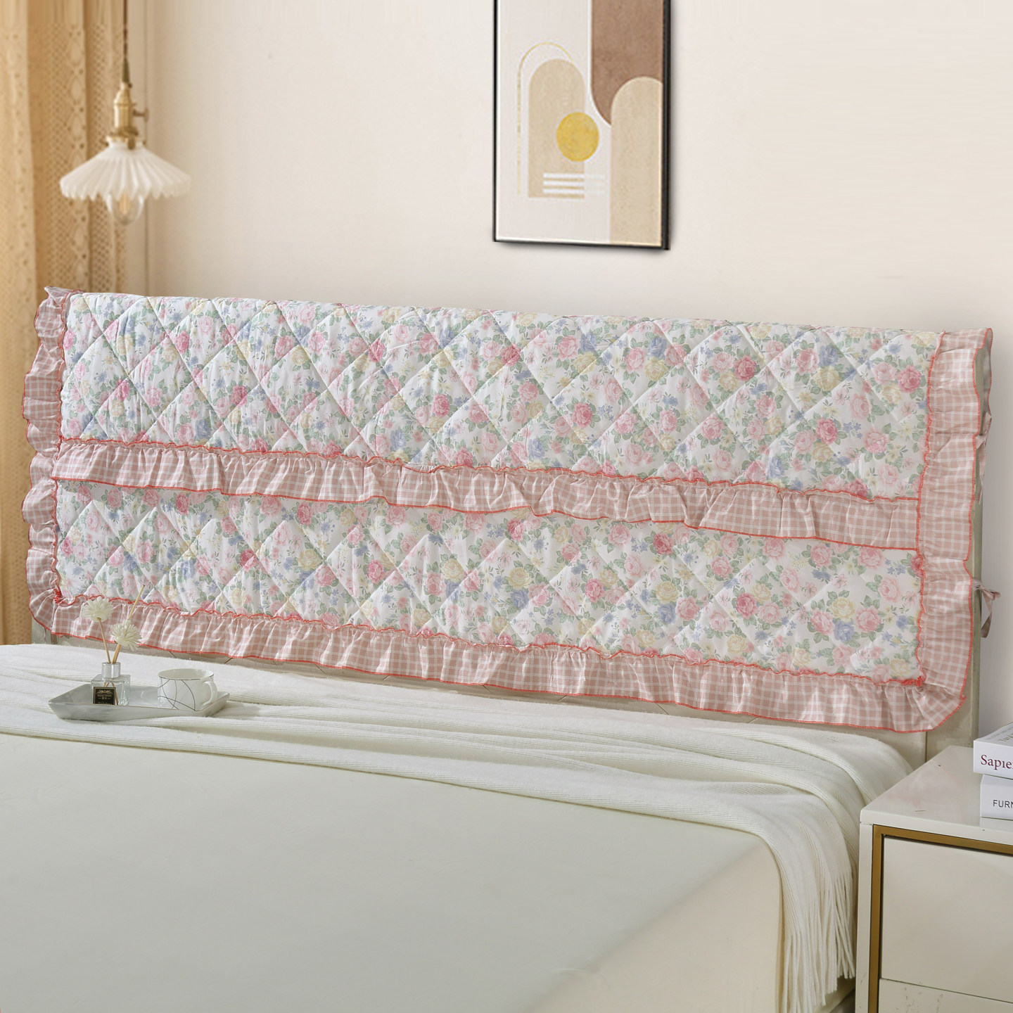 纯棉印花夹棉床头罩绑带款