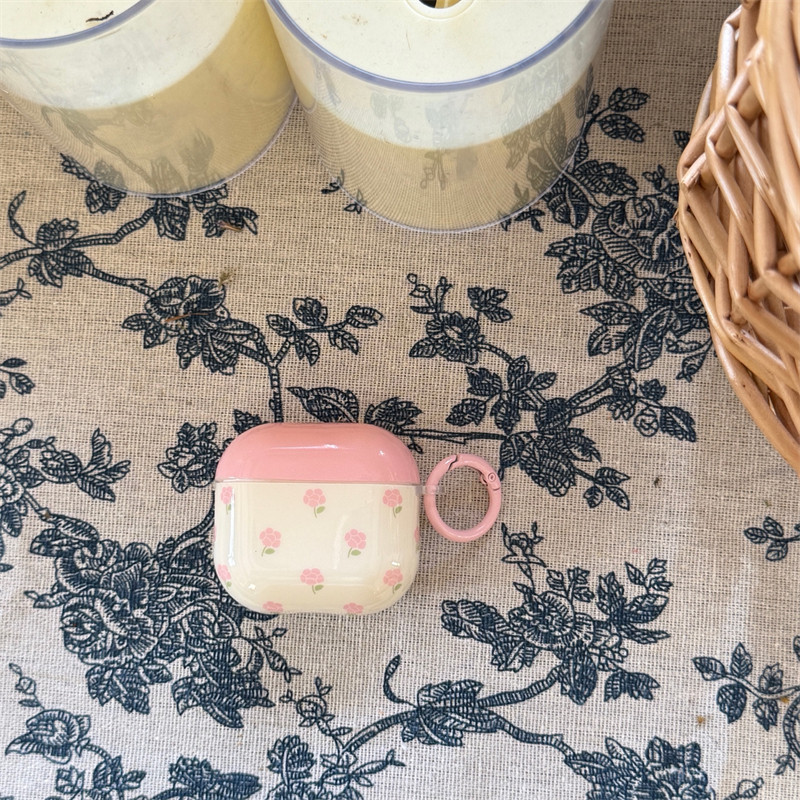 韩风ins甜美简约可爱少女粉色碎花挂环少女心pro三代airpods1/2代适用pro保护套4代3代苹果蓝牙耳机套pro2/3