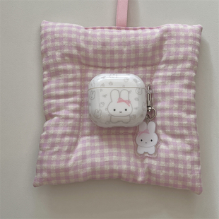 日韩ins可爱少女心粉色蝴蝶结线条小兔子吊坠挂件airpods1/2代适用pro保护套4代3代苹果蓝牙耳机套pro2/3软