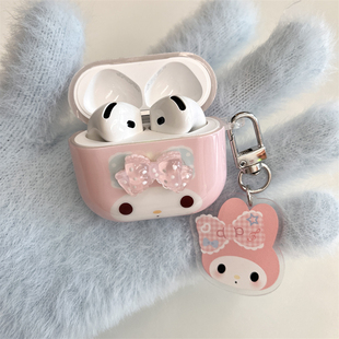 韩风ins可爱粉色少女卡通蝴蝶结美乐蒂挂件pro三代airpods1/2代适用pro保护套4代3代苹果蓝牙耳机套pro2/3软
