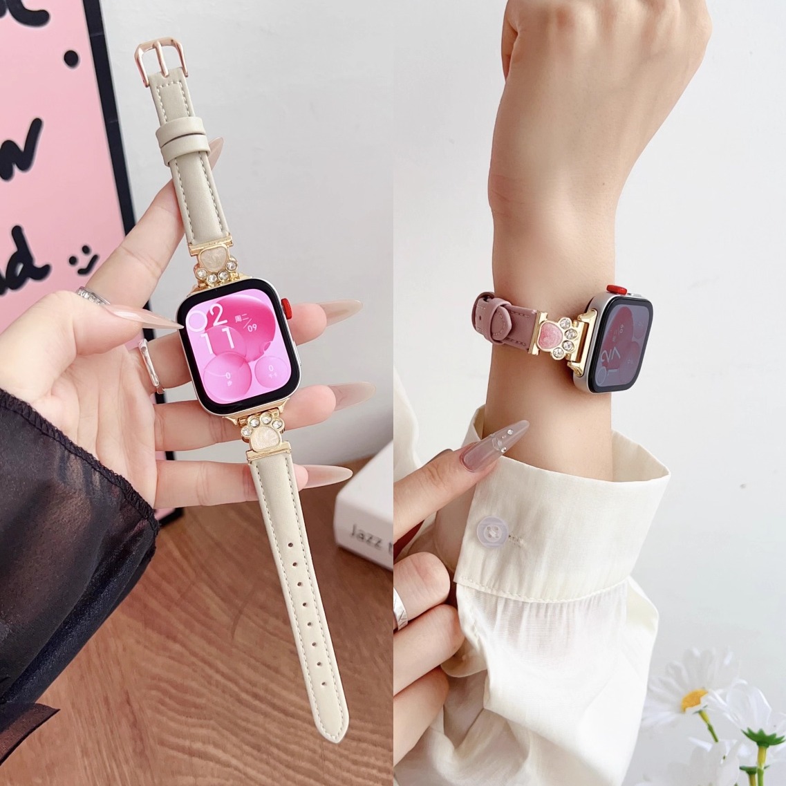 适用华为GT6/5表带镶钻猫爪皮质