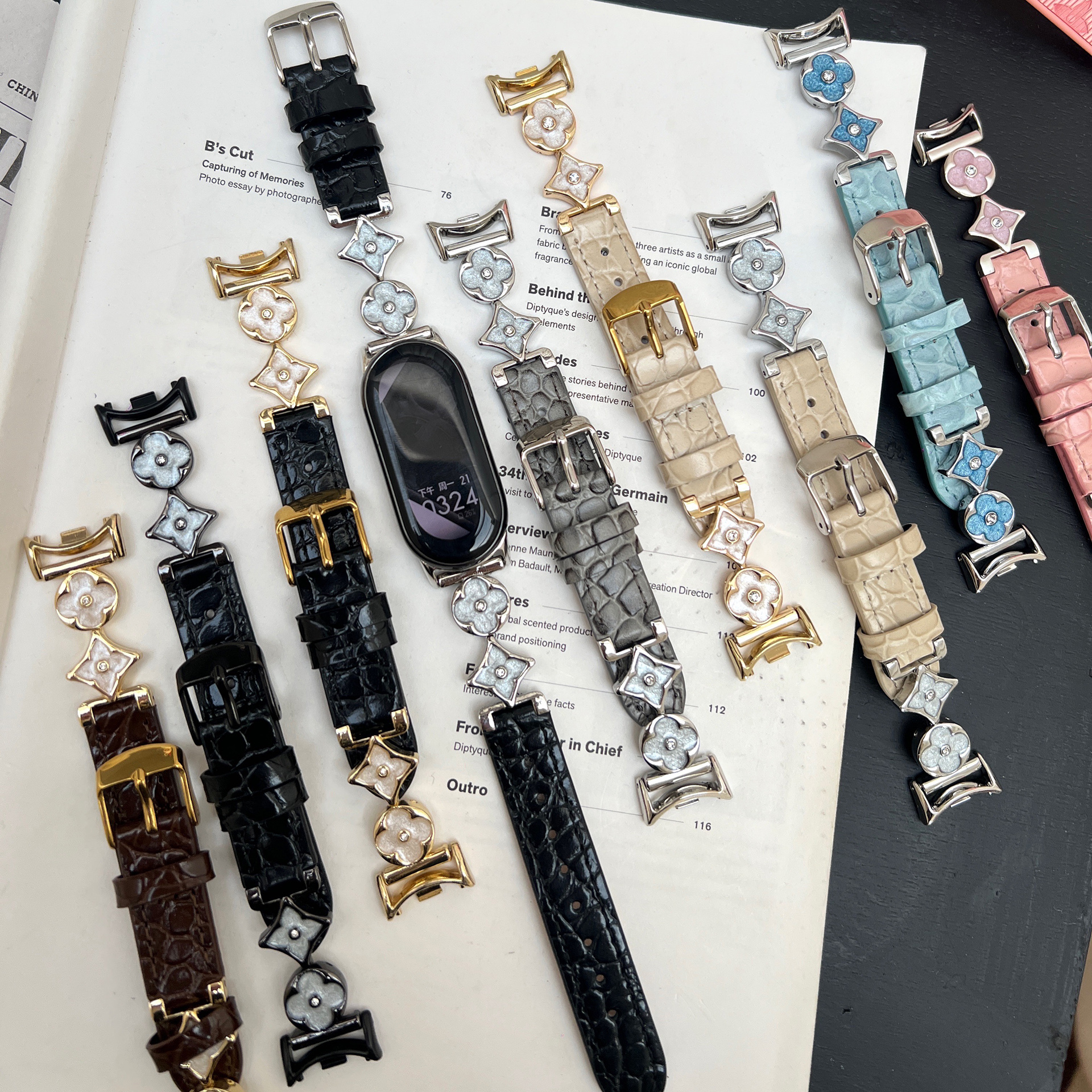 适用iwatch轻奢真皮金属苹果表带