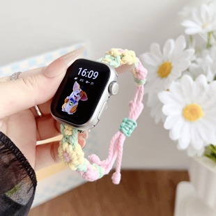 iwatch手工雛菊花朵編繩表鏈適用s10蘋(píng)果applewatchs9代8SE表帶女