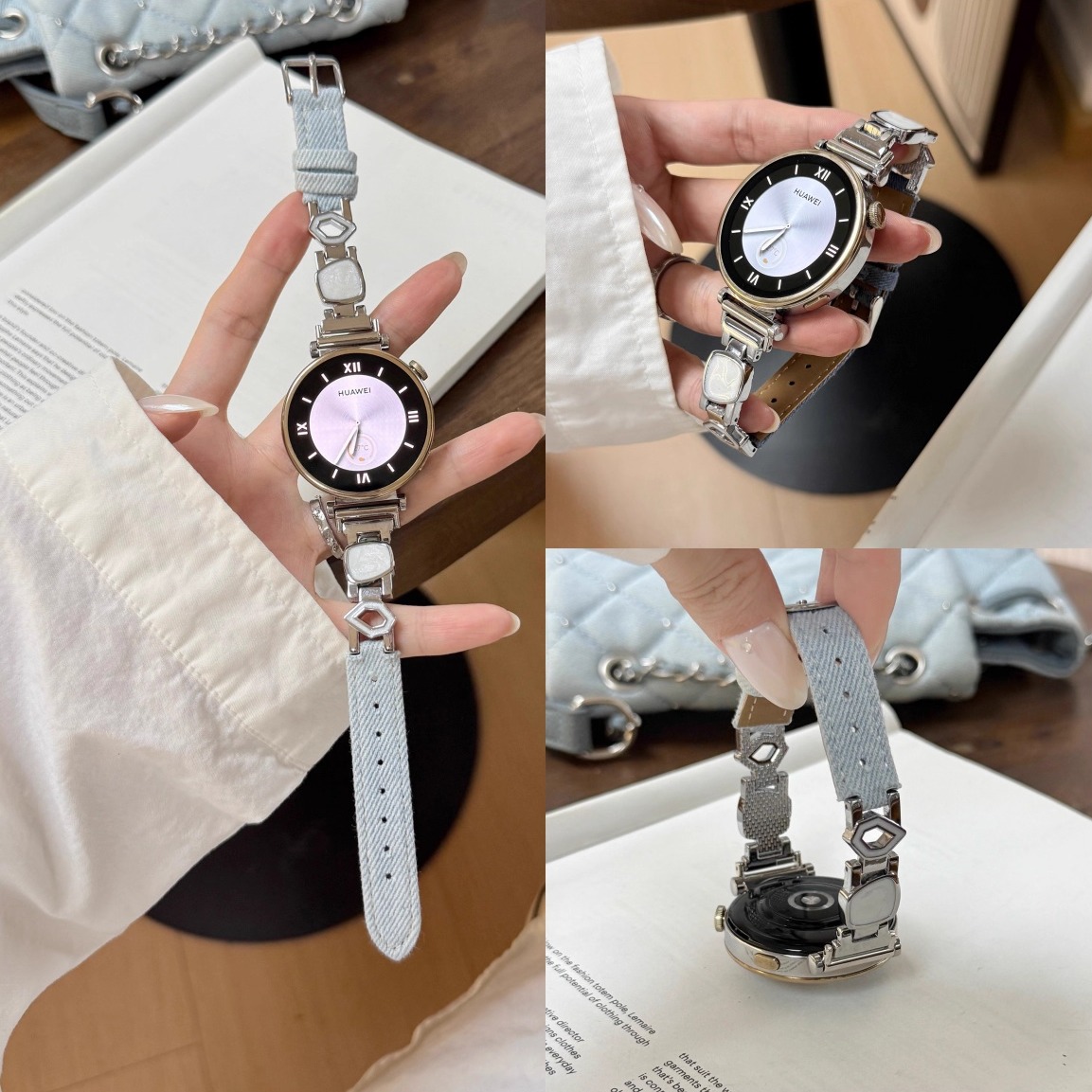 适用华为GT3/4/5表带女款watch5/4pro金属滴胶拼牛仔手环9/10腕表