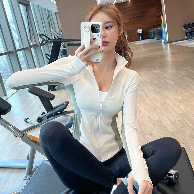 健身女孩女立领拼色紧身显瘦外套