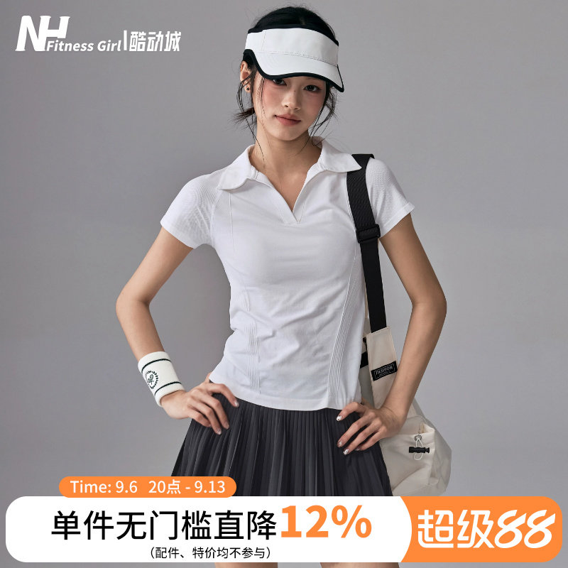 健身女孩速干修身polo领瑜伽短袖图片
