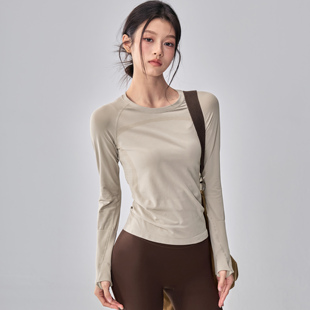 健身女孩速干瑜伽服长袖 高弹普拉提训练无缝跑步运动上衣秋冬 修身