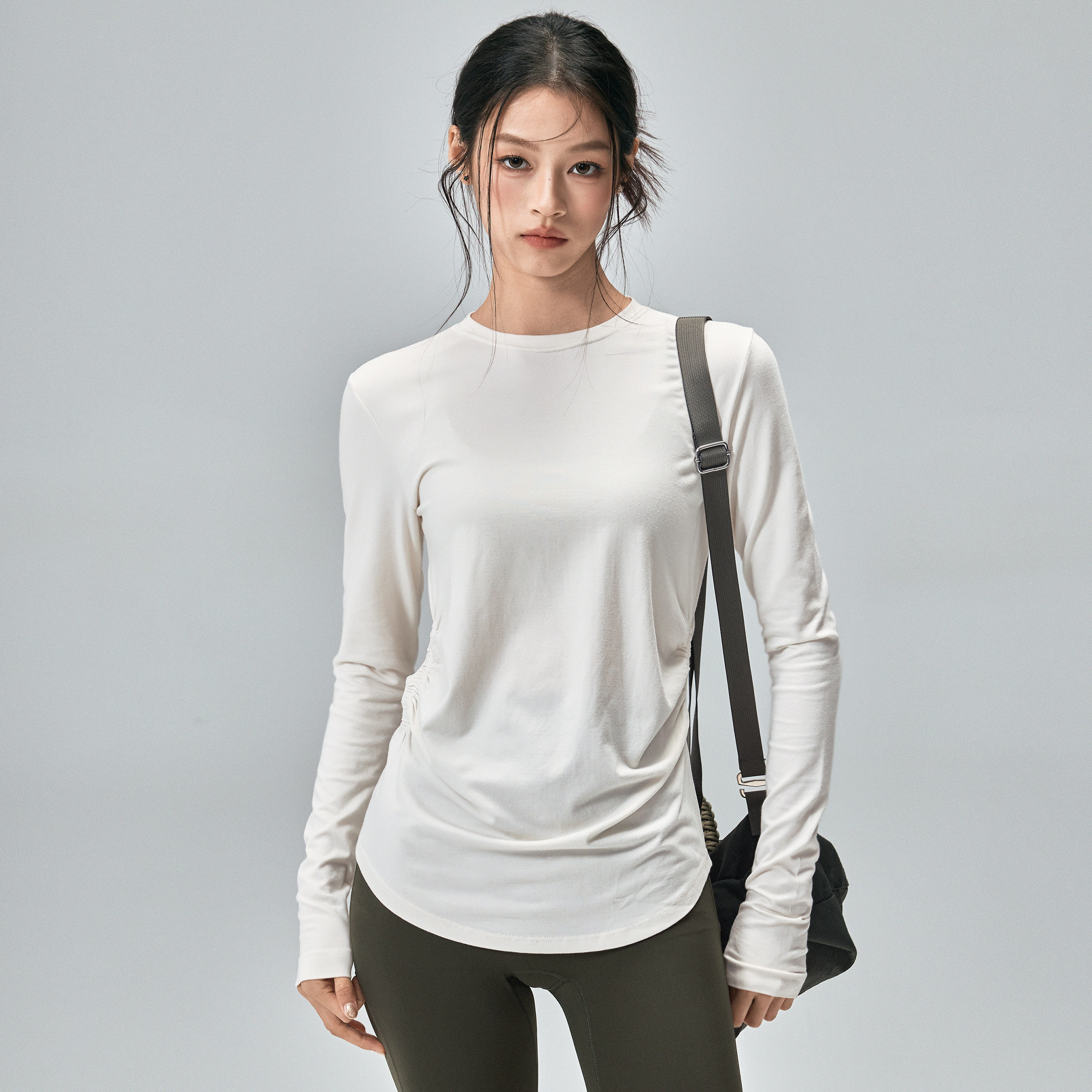 健身女孩速干瑜伽服长袖含美利奴羊毛修身跑步上衣莱赛尔运动T恤