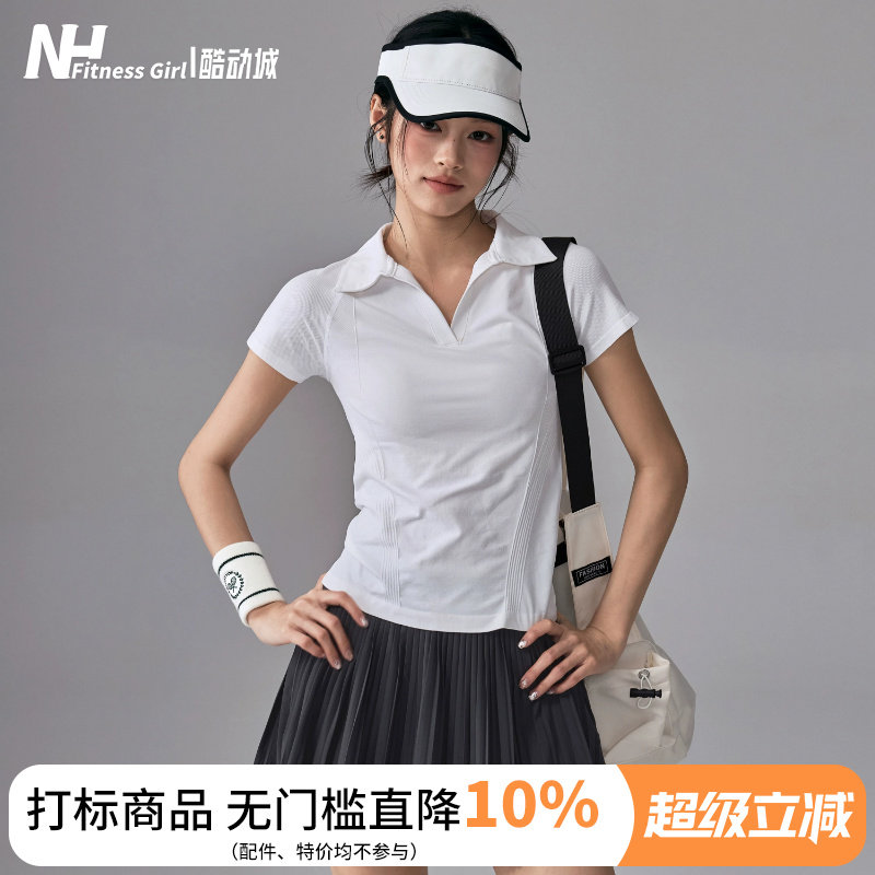 健身女孩速干修身polo领瑜伽短袖图片
