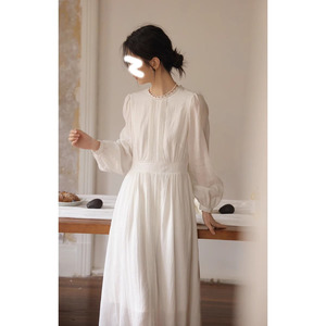 长袖收法式复古灯笼袖A字裙