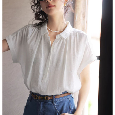 法式复古微透连袖衬衫上衣