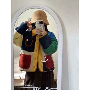 色彩马蒂斯复古多彩格羊羔毛短款 外套女 2025秋季