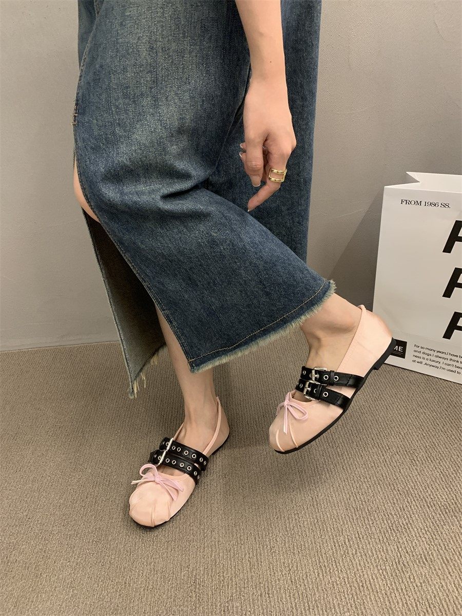 플랫 메리 제인 신발 여성 신발 2024 봄과 가을 새로운 새틴 라운드 발가락 활 얕은 입 프랑스 발레 신발