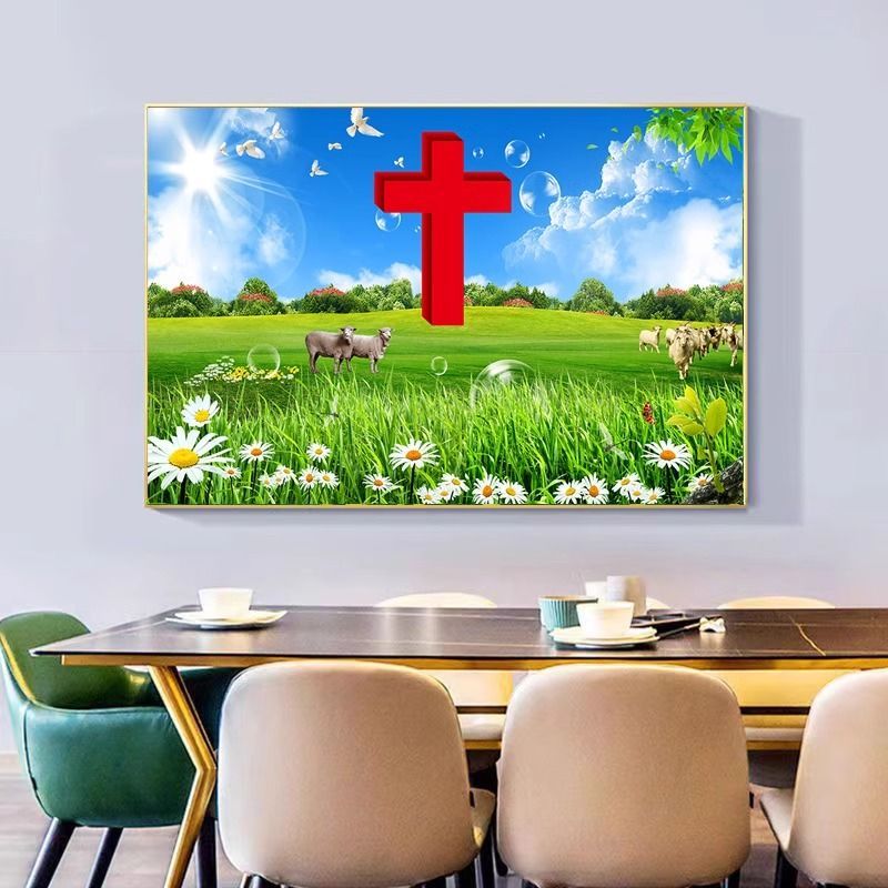 带框钻石画满钻魔方钻手工贴钻绣欧式客厅玄关清新风景十字架新款