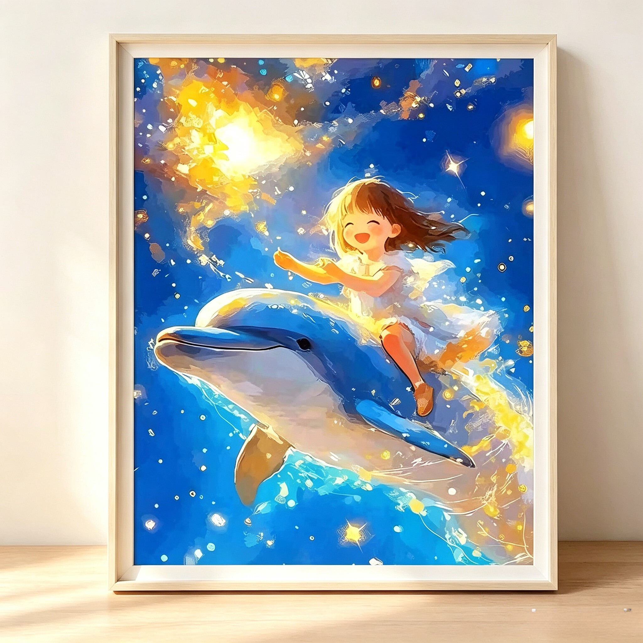 带框钻石画满钻方钻贴钻绣卧室客厅餐厅欧式卡通海豚女孩星空新款