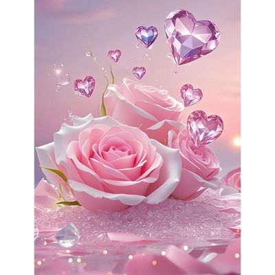 带框钻石画满钻方钻圆钻手工贴钻绣卧室客厅花卉水晶玫瑰粉色新款