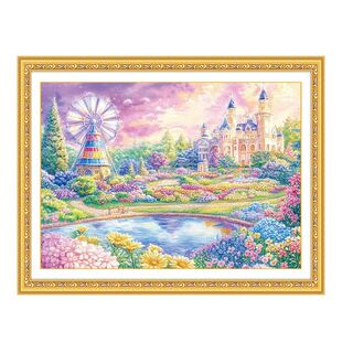带框钻石画满钻方钻手工贴钻绣卧室客厅欧式风景花园城堡风车新款